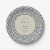 Elegant Beige en Blue Baroque Pattern Wedding Papieren Bordje (Voorkant)