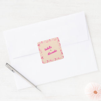 Elegant Beige en Blush Roze Bloemige Bruiloft Vierkante Sticker