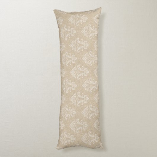Elegant Beige en Cream Damask Pattern Lichaamskussen (Achterkant (Verticaal))