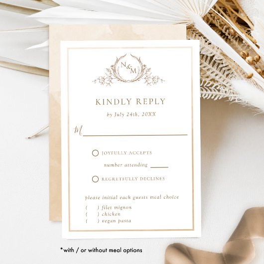 Elegant Beige en Cream Monogram, Waterverf RSVP Kaartje