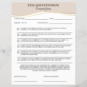 Elegant beige en gouden wimpereen toestemmingsform flyer