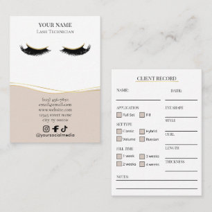 Elegant Beige en gouden wimpers klantregistratiefo Visitekaartje