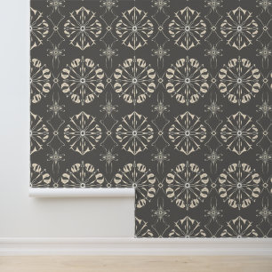 Elegant Beige en Grijze Bloemen Geometrisch Ontwer Behang