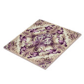 Elegant Beige en Roze Barokke Damask-keramische Te Tegeltje (Zijkant)