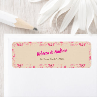 Elegant Beige en Roze Blush Bloemen Bruiloft Etiket