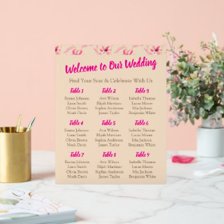Elegant Beige en Roze Roze Bloemige Bruiloft Acryl Bord