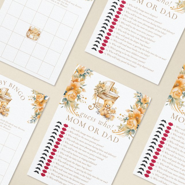 Elegant Beige & Faux Gold Baby shower Guess Who (Creator heeft geüpload)