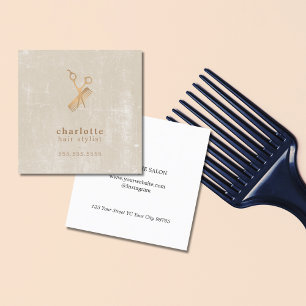 Elegant beige Faux Gold Scissors Comb Haarstylist Vierkante Visitekaartje