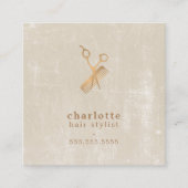 Elegant beige Faux Gold Scissors Comb Haarstylist Vierkante Visitekaartje (Voorkant)