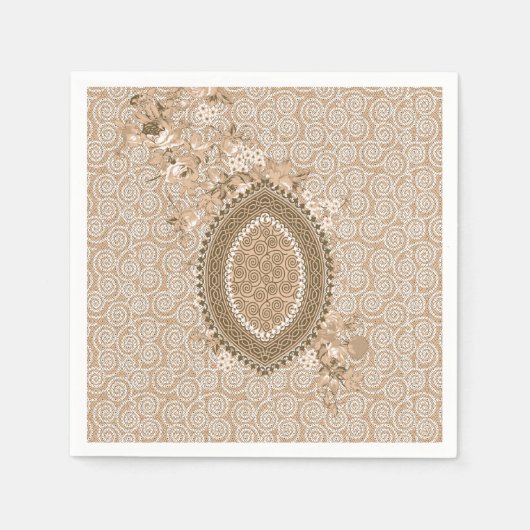 Elegant Beige Floral Medallion Servet (Voorkant)