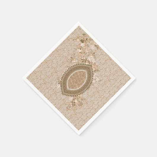 Elegant Beige Floral Medallion Servet (Hoek)