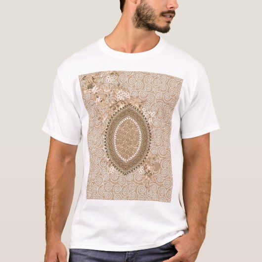  Elegant Beige Floral Medallion T-shirt (Voorkant)