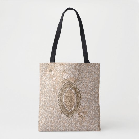 Elegant Beige Floral Medallion Tote Bag (Voorkant)