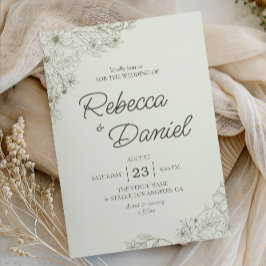 Elegant Beige Floral Minimalist Script Wedding Kaart