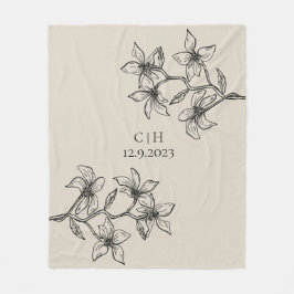 Elegant Beige Floral Monogram Weddenschap Fleece Deken