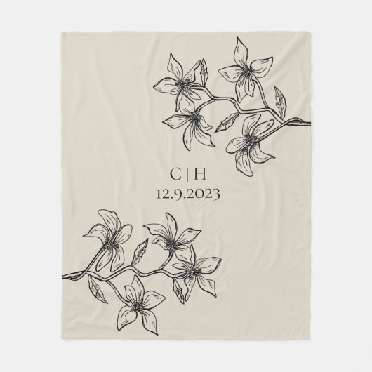 Elegant Beige Floral Monogram Weddenschap Fleece Deken (Voorkant)
