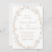 Elegant Beige Floral Roses Fine Line Art Wedding Kaart (Voorkant)