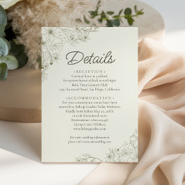 Elegant Beige Floral Script Wedding Details Informatiekaartje