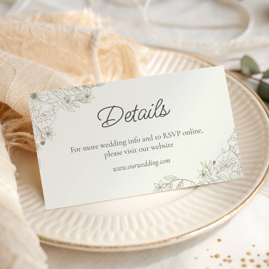Elegant Beige Floral Script Wedding Website Detail Informatiekaartje