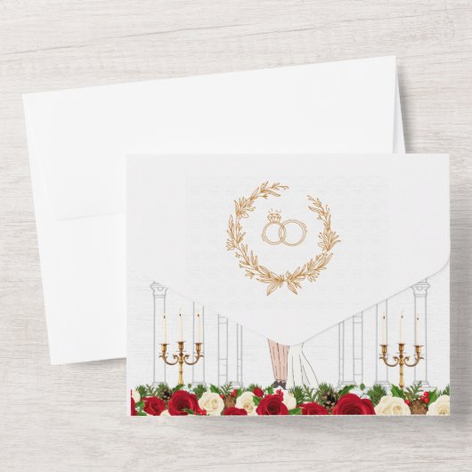 Elegant Beige Floral Wedding Invitation All In One Uitnodiging (Achterkant)
