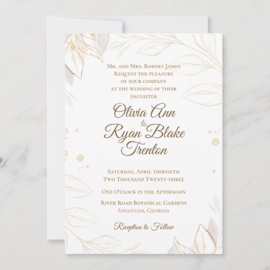 Elegant Beige Floral Wedding Invitation Kaart (Voorkant)