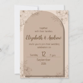 Elegant Beige Floral Wedding Invitation Kaart