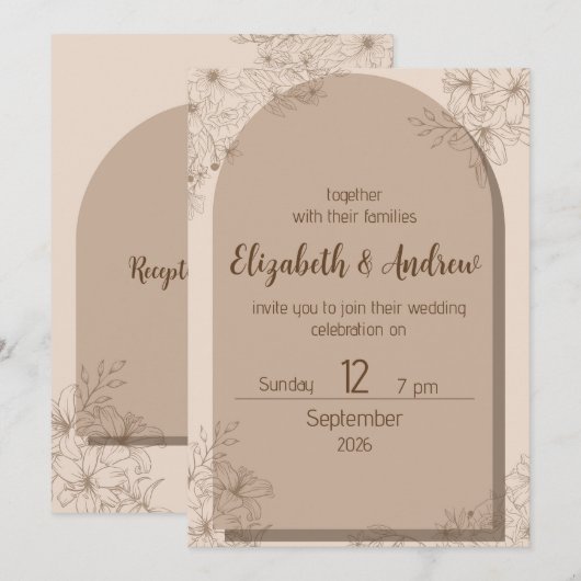 Elegant Beige Floral Wedding Invitation Kaart (Voorkant / Achterkant)