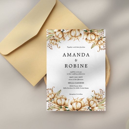 Elegant Beige Floral Wedding Invitation Kaart