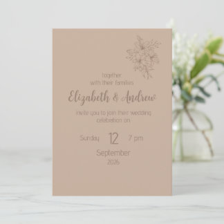 Elegant Beige Floral Wedding Invitation (style 2) Kaart