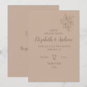Elegant Beige Floral Wedding Invitation (style 2) Kaart (Voorkant / Achterkant)