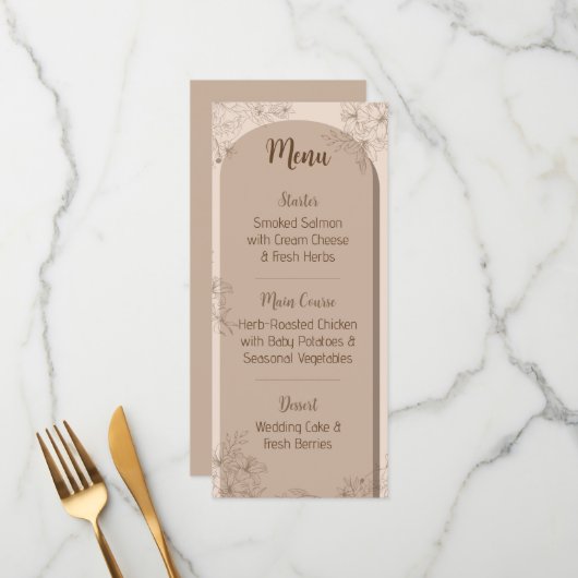 Elegant Beige Floral Wedding Menu (Voorkant / Achterkant in situ)