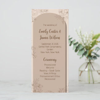 Elegant Beige Floral Wedding Programmakaart