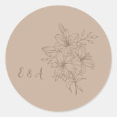 Elegant Beige Floral Wedding Ronde Sticker (Voorkant)