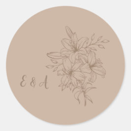 Elegant Beige Floral Wedding Ronde Sticker