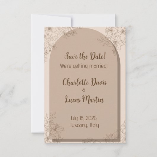 Elegant Beige Floral Wedding Save The Date (Voorkant)