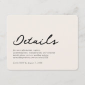 Elegant Beige Formele bruiloft Details Kaart (Voorkant)