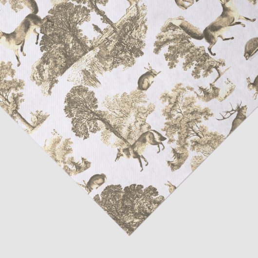 Elegant Beige Fox Konijn Country Toile Tissuepapier (Detail)