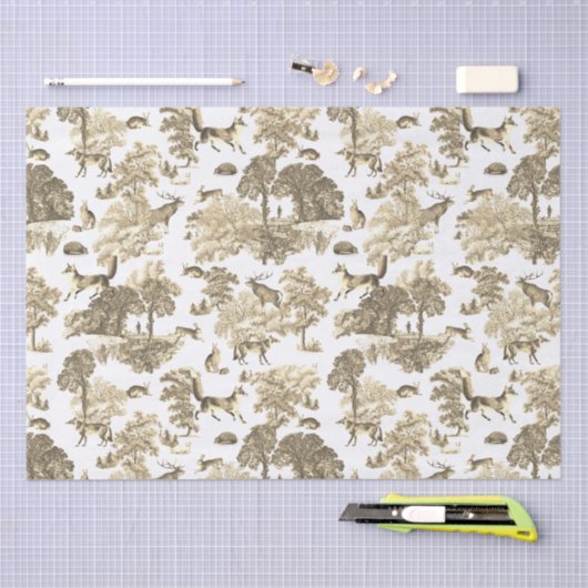 Elegant Beige Fox Konijn Country Toile Tissuepapier (Craft)