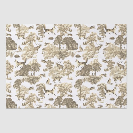 Elegant Beige Fox Konijn Country Toile Tissuepapier (Voorkant)