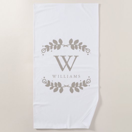 Elegant Beige Framed Monogram Strandlaken (Voorkant)
