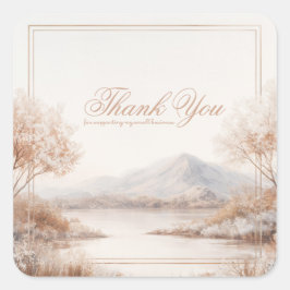 Elegant Beige Frosted Lake Gold Frame Landscape Vierkante Sticker