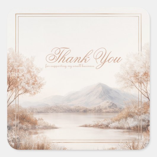 Elegant Beige Frosted Lake Gold Frame Landscape Vierkante Sticker (Voorkant)