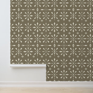 Elegant beige geometrisch bloemenpatroon behang