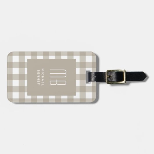 Elegant Beige Gingham Monogram Bagagelabel (Voorkant horizontaal)