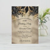 Elegant Beige Gold Black Floral Birthday Party Kaart (Staand voorkant)