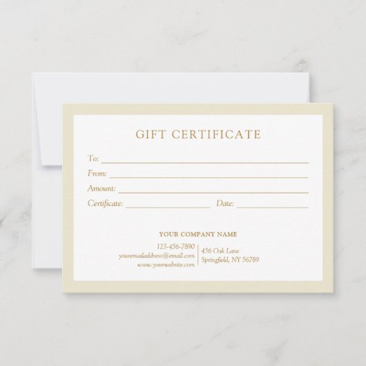 Elegant Beige Gold Business Logo Gift Certificate (Voorkant)