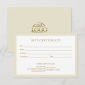Elegant Beige Gold Business Logo Gift Certificate (Voorkant / Achterkant)