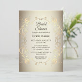 Elegant Beige Gold Floral Bridal Shower Invitation Kaart (Staand voorkant)