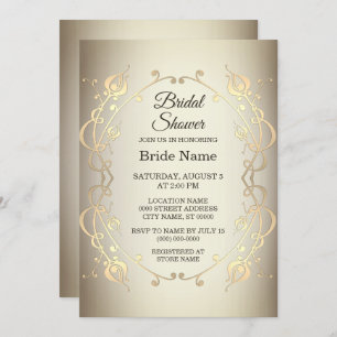 Elegant Beige Gold Floral Bridal Shower Invitation Kaart