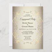 Elegant Beige Gold Floral Verloving Uitnodiging (Voorkant)